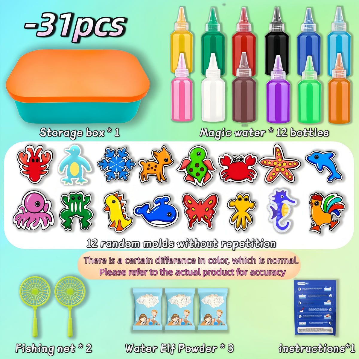 Magic Water Elf Set DIY Toy Educational Game with 12 Bottles & Molds