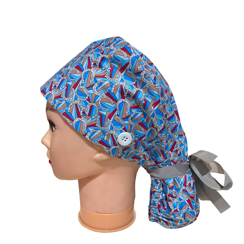 Green Print Work Cap Cartoon Adjustable Elastic Lace Up Cap