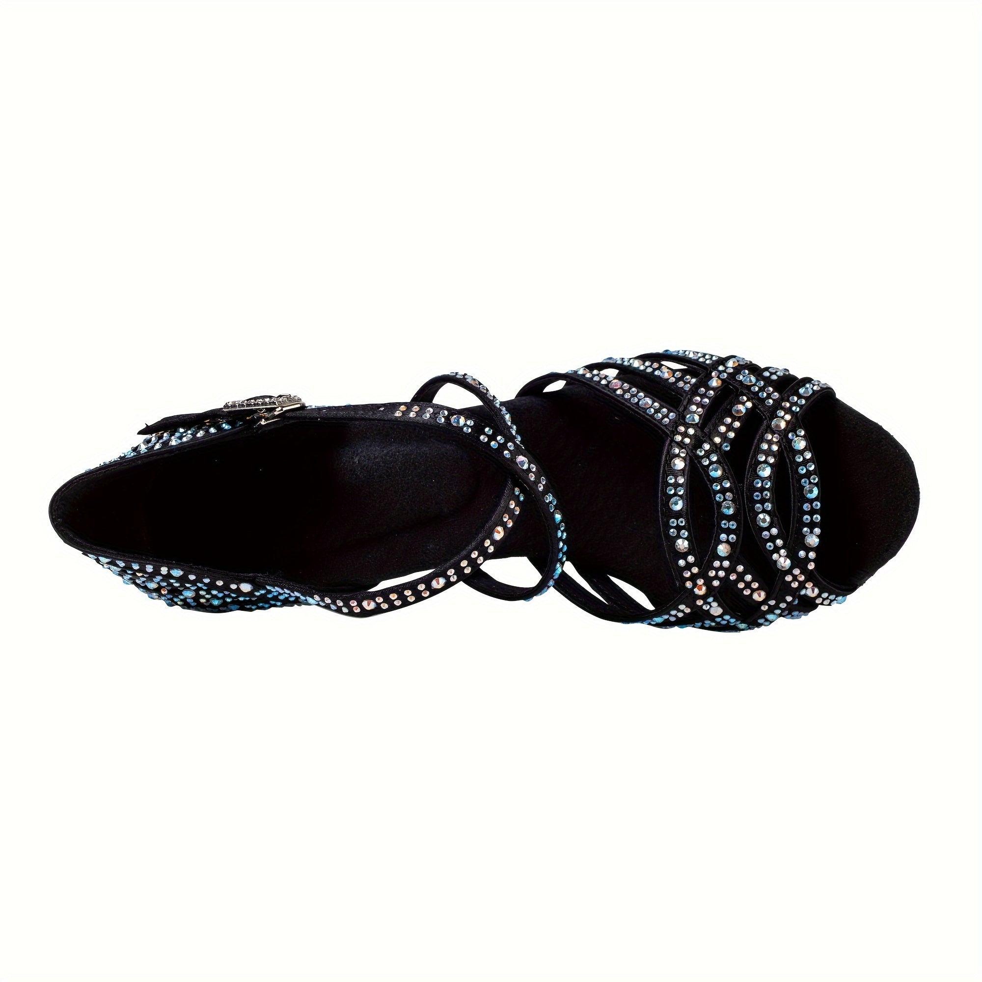 Latin Dance Shoes Cowhide Rhinestone Heeled Sandals