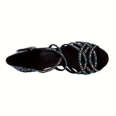 Latin Dance Shoes Cowhide Rhinestone Heeled Sandals