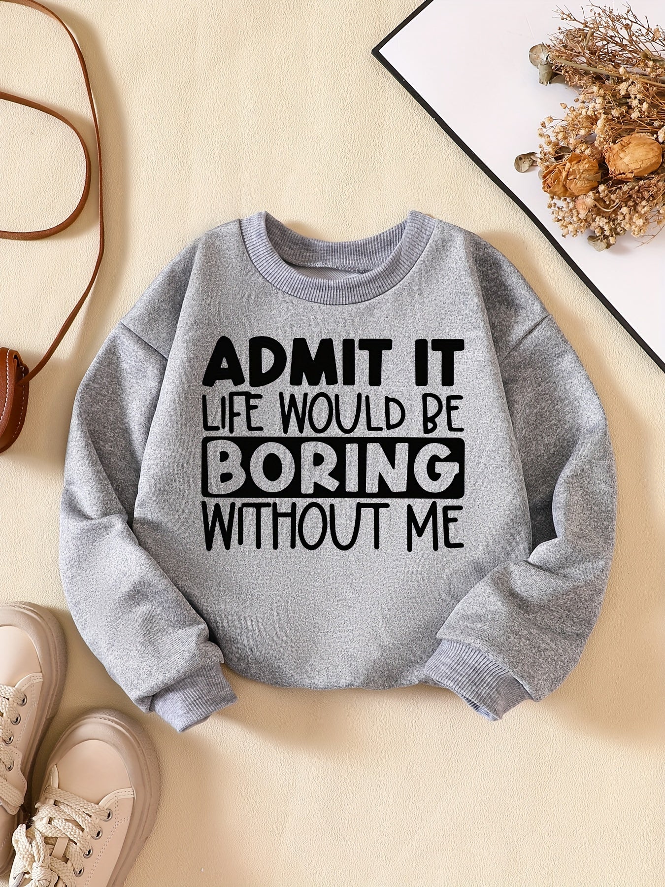 Girls' Fun Saying Print Casual Crew Neck Sweatshirt Top Pullovers