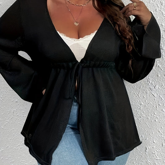  Casual Cardigan Solid Long Sleeve Stretch Peplum C