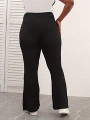  High Rise Flared Leg Pants Women's Plus Solid Slight Stretch Pants