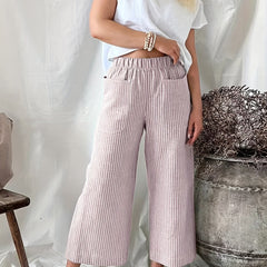  Striped Print High Rise Straight Leg Trousers