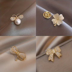 Bowknot Rhinestone Brooch Collar Decoration Pin Fix Clothes Accessories