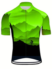 Men's Mountain Print Cycling Jersey Quick Dry Bike Shirt