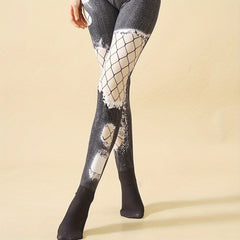 Denim Print High Waist Slim Pantyhose Women's Stockings