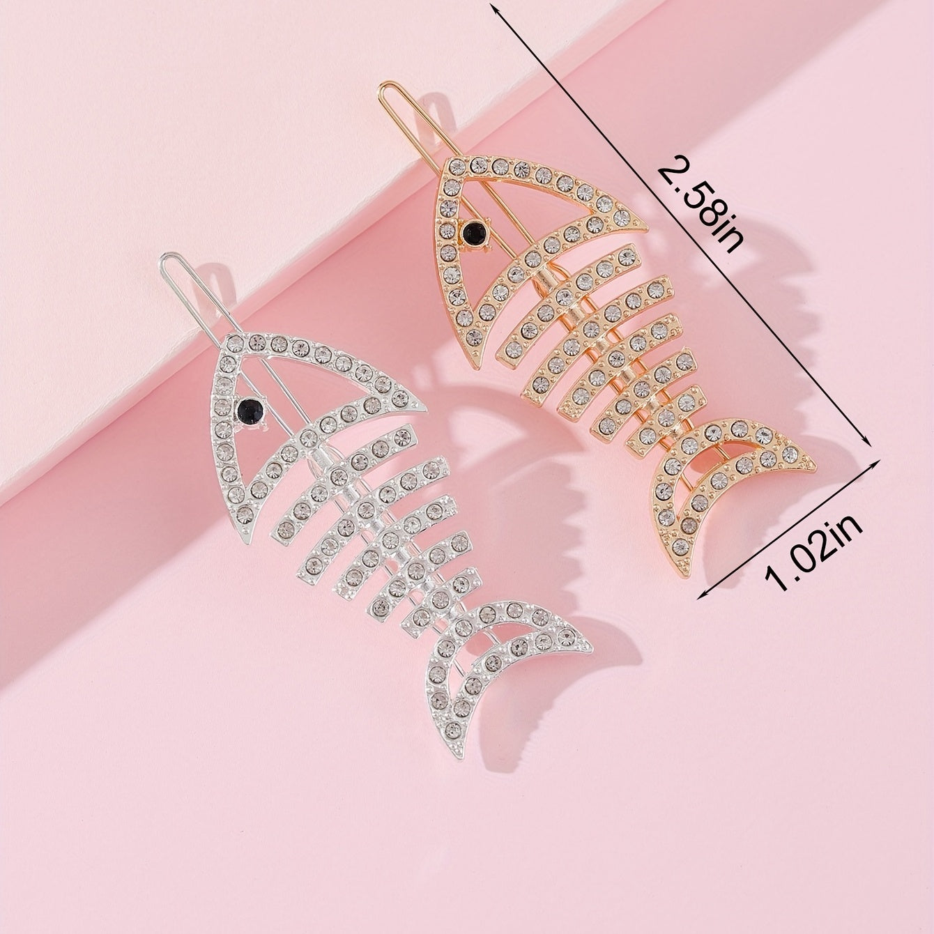 2pcs Rhinestone Fish Bone Hair Clip Alloy Hair Clip For Side Hair