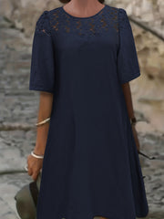  Casual Dress Women's Plus Solid Contrast Lace Short Sleeve Dress
