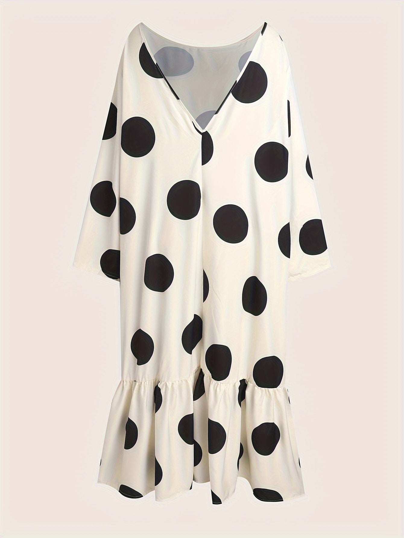  Polka Dot Print Long Sleeve Smock Dress