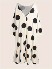  Polka Dot Print Long Sleeve Smock Dress