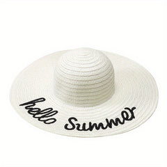 Summer Embroidery Sun Hat Wide Brim Floppy Straw Hat