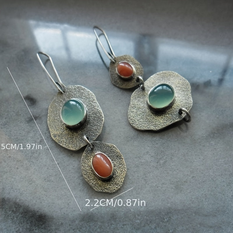 Bohemian Asymmetric Vintage Earrings, Synthetic Gemstone 1Pair