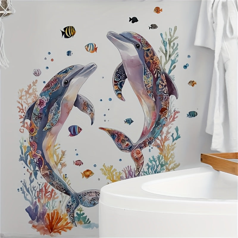 Watercolor Coral & Dolphin Wall Decal Easy Peel & Stick