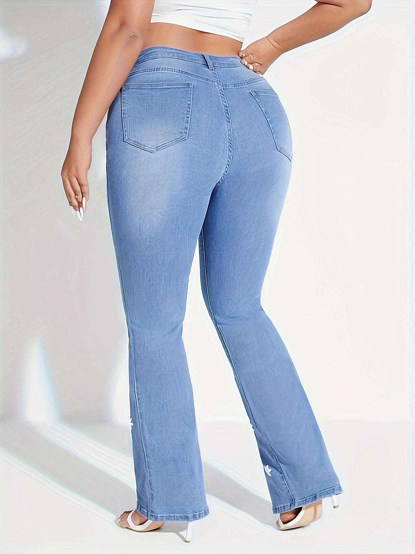  Star Print Button Fly High Rise Skinny Flared Jeans