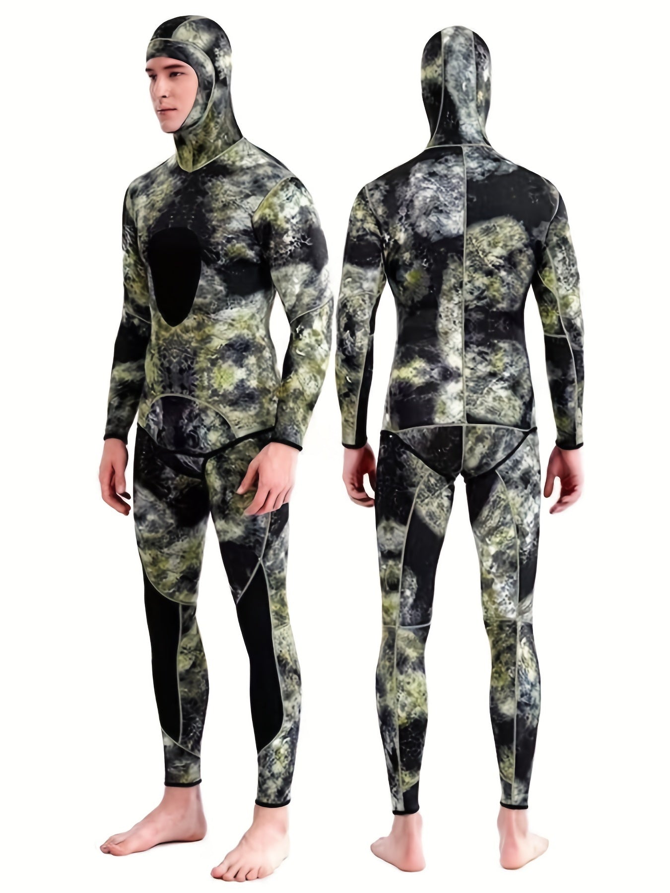 Men's Neoprene 3mm Hoodie Wetsuit Camo Mid Stretch Full Suit