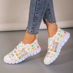 Floral Print Sock Shoes Low Top Slip On Comfy Running Shoes
