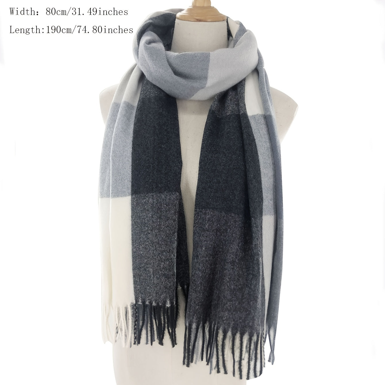 Geometric Plaid Tassel Scarf for Women Windproof Wrap