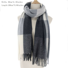 Geometric Plaid Tassel Scarf for Women Windproof Wrap