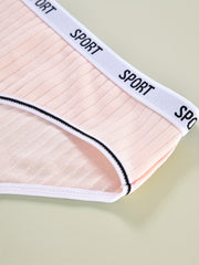 4 Pack Plus Size Casual Underwear Set Women's Plus Striped Letter Trim Underwear