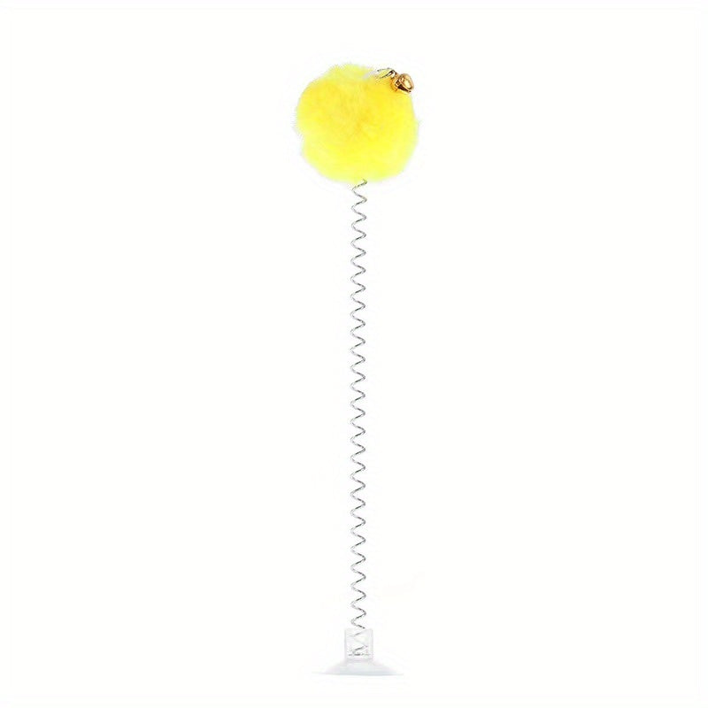 Interactive Plush Cat Toy with Feather Bell and Suction Cup