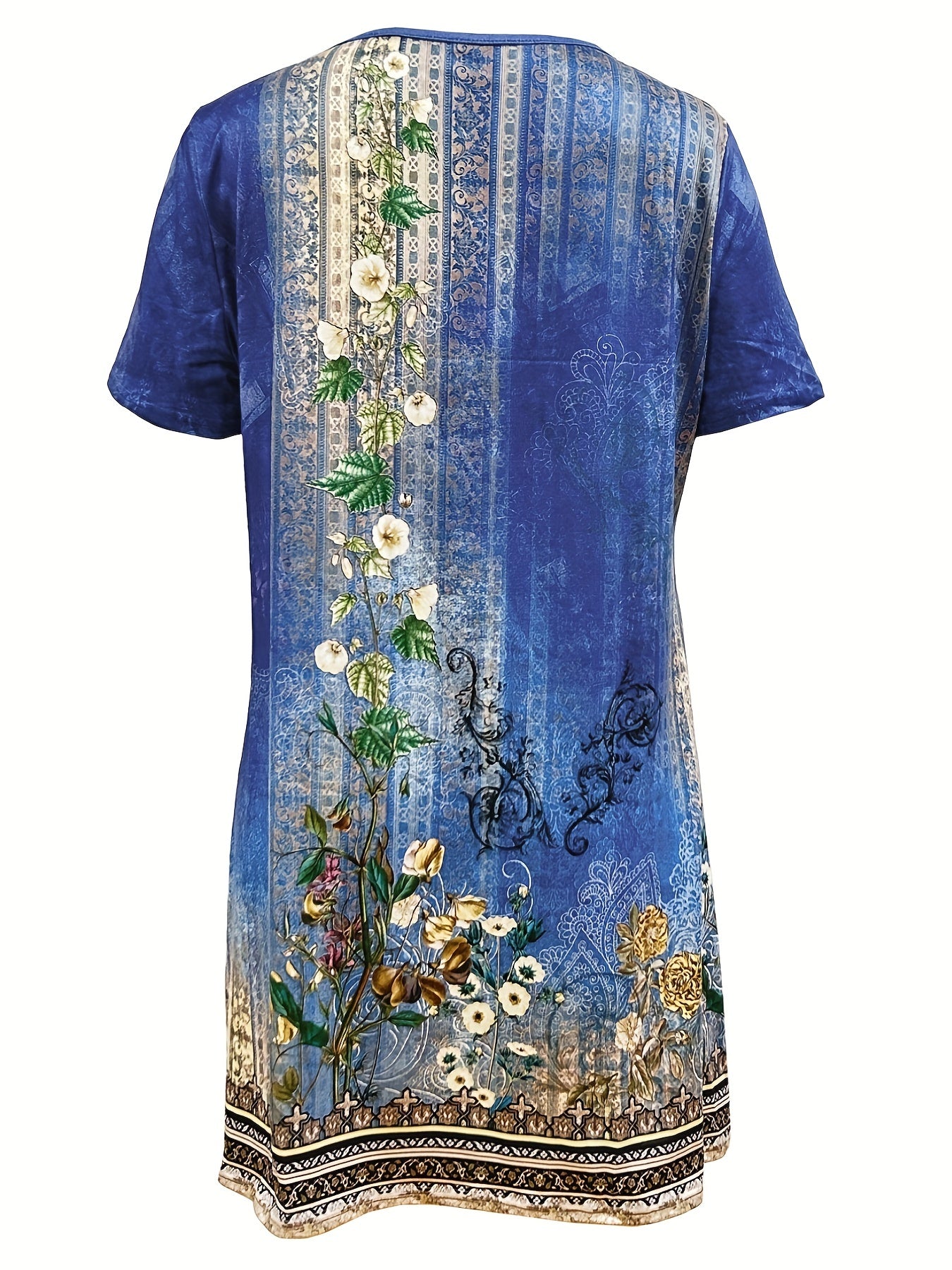  Floral Print V Neck Stretch Dress
