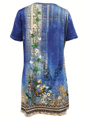  Floral Print V Neck Stretch Dress