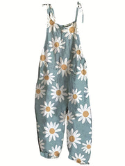  Daisy Print Tie Shoulder Cami Overall Jumpsuit