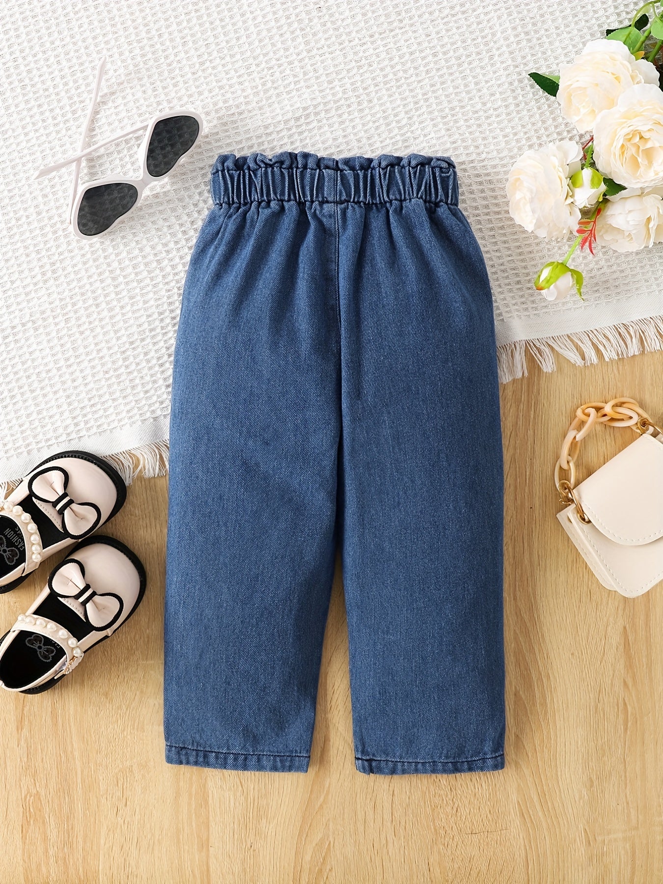 Baby Girls Wide Leg Denim Jeans With Pockets