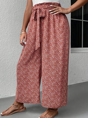  Women's Floral Print Ruffle Wide Leg Pants