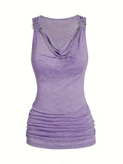  Solid Draped V Neck Tank Top & Colorblock Stripe Pants Outfits