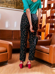  Boho Pants Women's Floral Print Button Fly Trousers