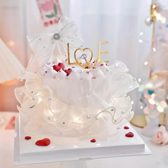 Artificial Diamond Beige Pearl Cake Decoration