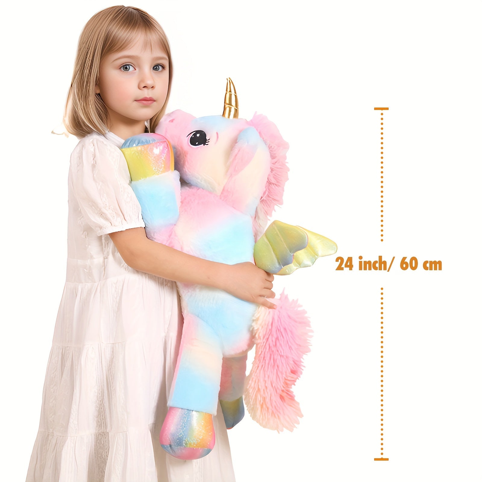 24" Rainbow Unicorn Plush Toy with Iridescent Wings - Perfect Gift for Kids