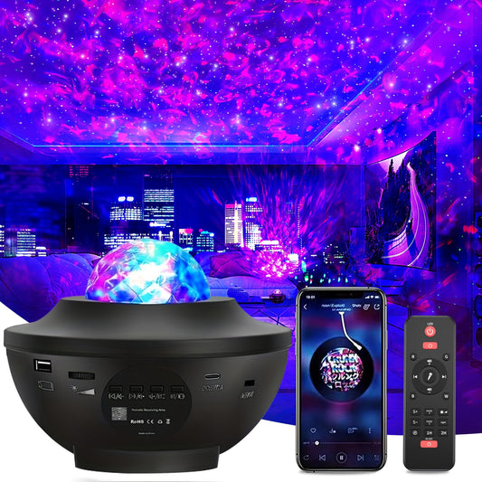 Galaxy Star Projector Night Light Voice Control 4 In 1 Ocean Wave Galaxy & Star