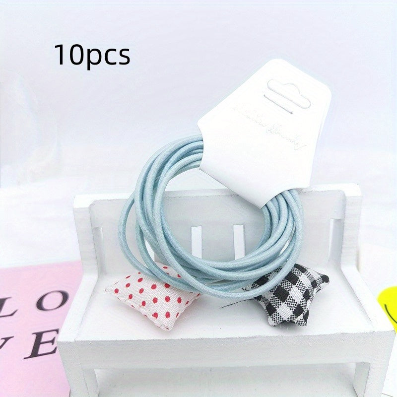 10pcs Plaid Star Decor Hair Tie Elastic Ponytail