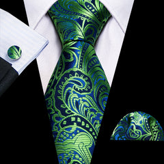 Barry Wang Men's Tie Dark Jacquard Paisley Set