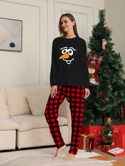 Christmas Print Pajama Set Top & Plaid Pants Women's Sleepwear