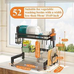 Double Layer Kitchen Sink Storage Rack Dish Rack Carbon Steel Material