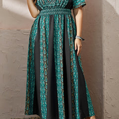 Ethnic Style Kaftan Dress Women's Plus Print Maxi Jalabiya Dress
