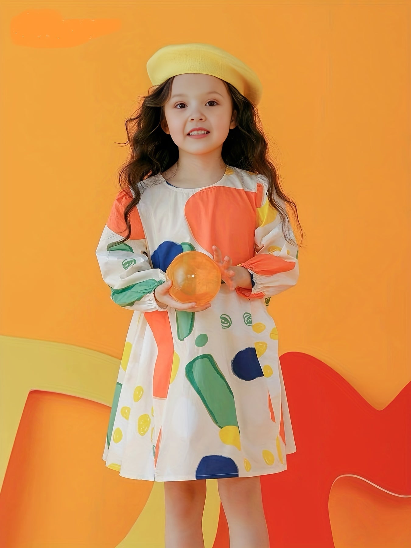 Girls Full Print Long Sleeve Casual Dress for Spring