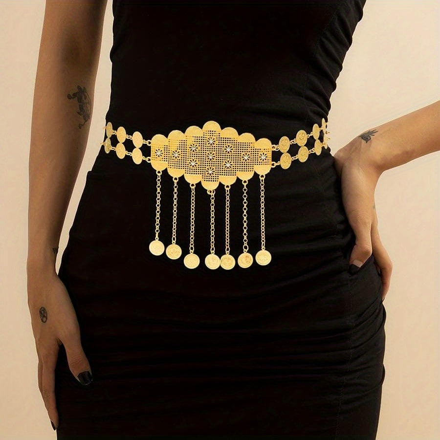 Bohemian Coin Pendant Tassel Waistband Hollow Out Metal Belly Chain
