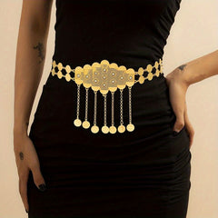 Bohemian Coin Pendant Tassel Waistband Hollow Out Metal Belly Chain