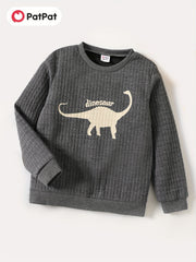 Dinosaur Print Boys Casual Pullover Sweatshirt Long Sleeve Crew Neck Tops