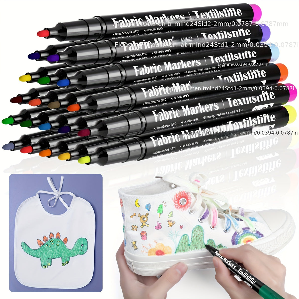 20pcs Fabric Markers Pens Set Non Toxic Permanent Paint Fine Point