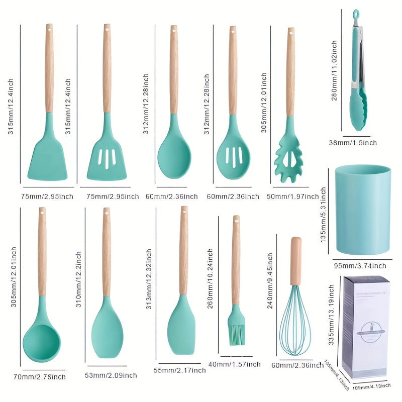 12pcs Silicone Kitchen Utensil Set Non Stick Cooking Turner Spatula Spoon Whisk