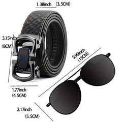 Father's Gift Men's Belt Sunglasses Set Cowhide Belt Automatic Buckle