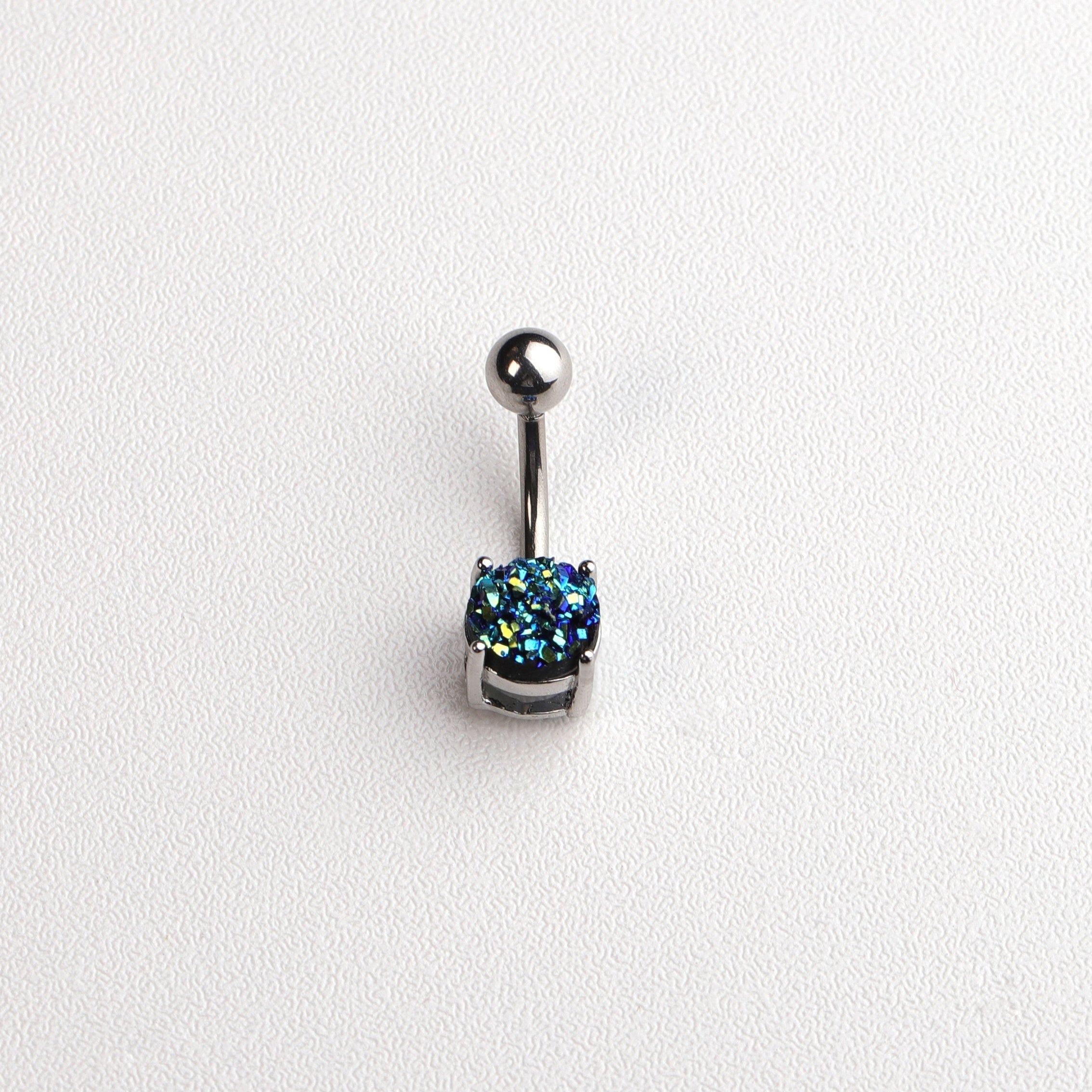 Stainless Steel Horseshoe Belly Button Ring with Zircon Inlay