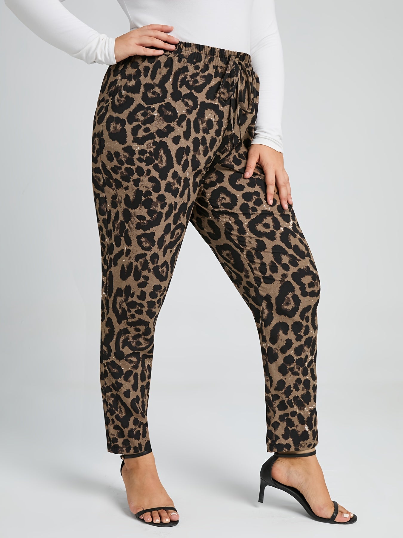 Leopard Print High Rise Cropped Pants Plus Size