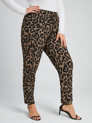 Leopard Print High Rise Cropped Pants Plus Size